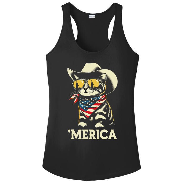 Usa Merica Cat 4th Of July Women Funny Patriotic Ladies PosiCharge Competitor Racerback Tank