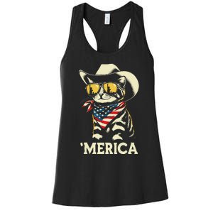 Usa Merica Cat 4th Of July Women Funny Patriotic Women's Racerback Tank