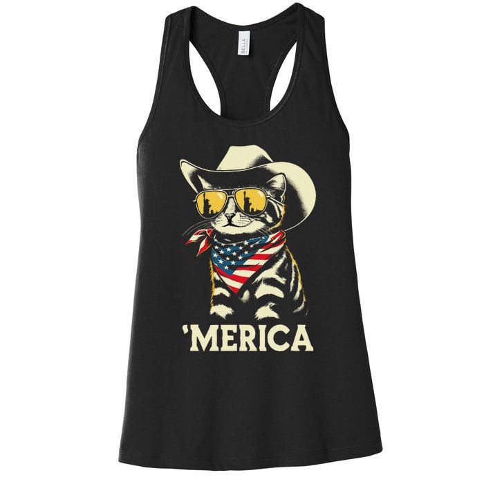 Usa Merica Cat 4th Of July Women Funny Patriotic Women's Racerback Tank