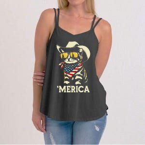 Usa Merica Cat 4th Of July Women Funny Patriotic Women's Strappy Tank