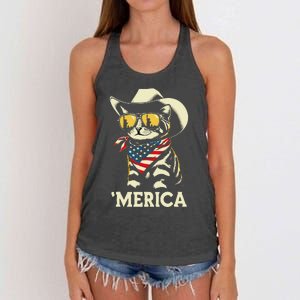 Usa Merica Cat 4th Of July Women Funny Patriotic Women's Knotted Racerback Tank