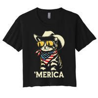 Usa Merica Cat 4th Of July Women Funny Patriotic Women's Crop Top Tee