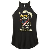 Usa Merica Cat 4th Of July Women Funny Patriotic Women's Perfect Tri Rocker Tank