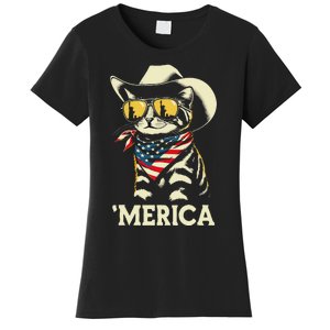 Usa Merica Cat 4th Of July Women Funny Patriotic Women's T-Shirt