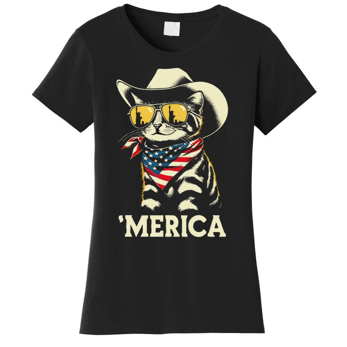 Usa Merica Cat 4th Of July Women Funny Patriotic Women's T-Shirt