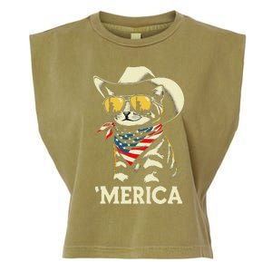 Usa Merica Cat 4th Of July Women Funny Patriotic Garment-Dyed Women's Muscle Tee