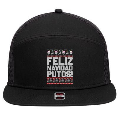 Ugly Mexican Christmas Sweater Feliz Navidad Putos Funny 7 Panel Mesh Trucker Snapback Hat