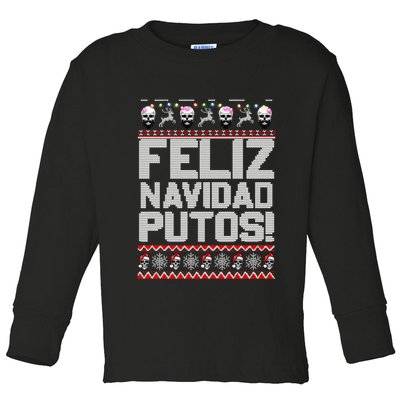 Ugly Mexican Christmas Sweater Feliz Navidad Putos Funny Toddler Long Sleeve Shirt