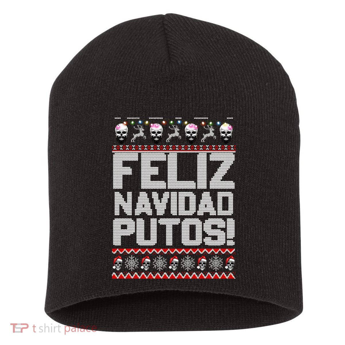 Ugly Mexican Christmas Sweater Feliz Navidad Putos Funny Short Acrylic Beanie