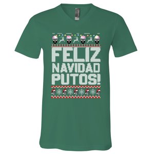 Ugly Mexican Christmas Sweater Feliz Navidad Putos Funny V-Neck T-Shirt