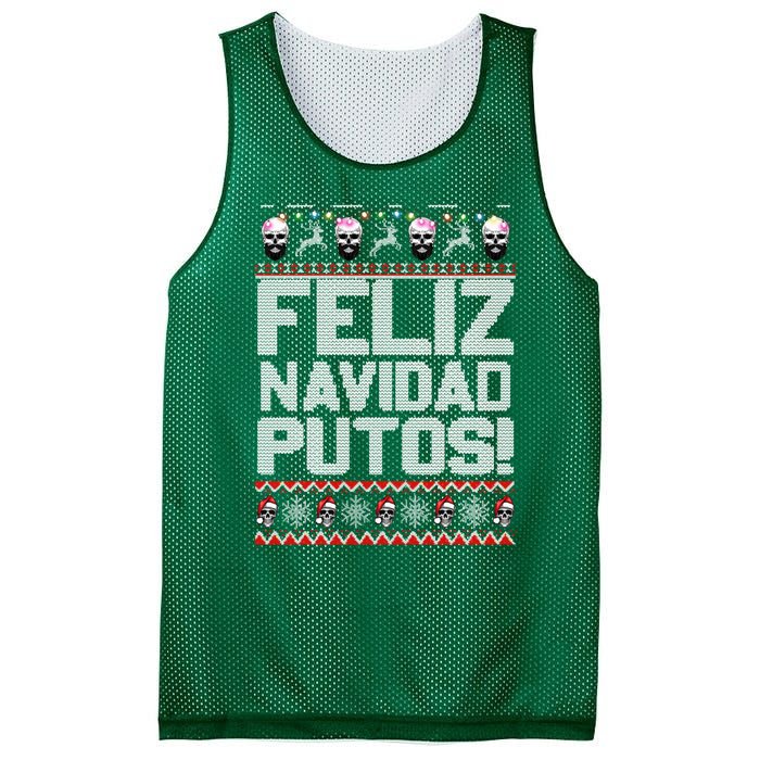 Ugly Mexican Christmas Sweater Feliz Navidad Putos Funny Mesh Reversible Basketball Jersey Tank