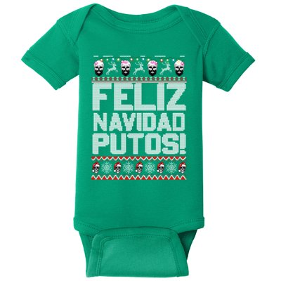 Ugly Mexican Christmas Sweater Feliz Navidad Putos Funny Baby Bodysuit