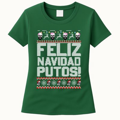 Ugly Mexican Christmas Sweater Feliz Navidad Putos Funny Womens T-Shirt