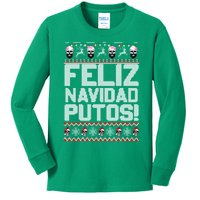 Ugly Mexican Christmas Sweater Feliz Navidad Putos Funny Kids Long Sleeve Shirt