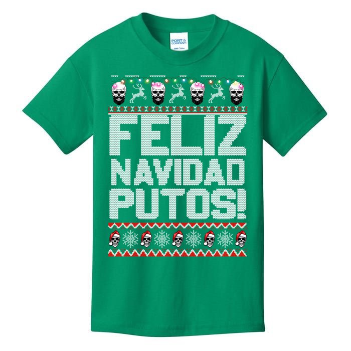 Ugly Mexican Christmas Sweater Feliz Navidad Putos Funny Kids T-Shirt