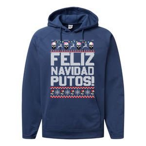 Ugly Mexican Christmas Sweater Feliz Navidad Putos Funny Performance Fleece Hoodie