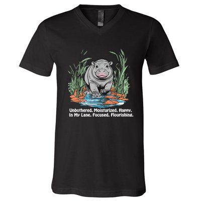 Unbothered Moo Deng Bouncy Pig V-Neck T-Shirt