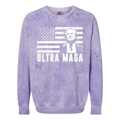 Ultra Maga Donald Trump Usa Flag Colorblast Crewneck Sweatshirt