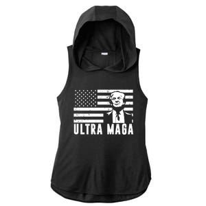 Ultra Maga Donald Trump Usa Flag Ladies PosiCharge Tri-Blend Wicking Draft Hoodie Tank