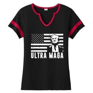 Ultra Maga Donald Trump Usa Flag Ladies Halftime Notch Neck Tee