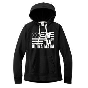 Ultra Maga Donald Trump Usa Flag Women's Fleece Hoodie