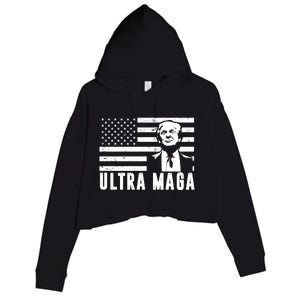 Ultra Maga Donald Trump Usa Flag Crop Fleece Hoodie