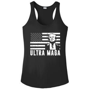 Ultra Maga Donald Trump Usa Flag Ladies PosiCharge Competitor Racerback Tank