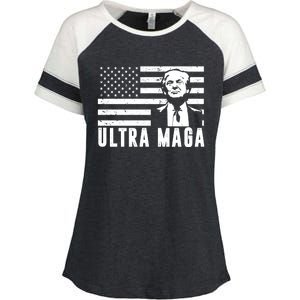 Ultra Maga Donald Trump Usa Flag Enza Ladies Jersey Colorblock Tee