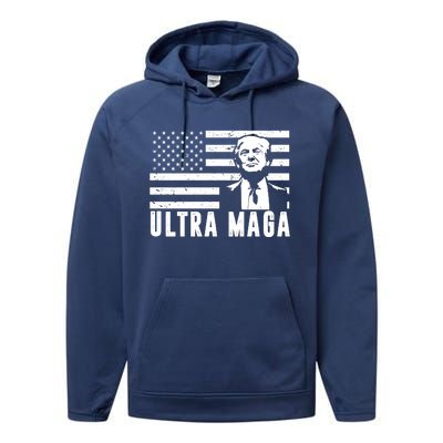 Ultra Maga Donald Trump Usa Flag Performance Fleece Hoodie