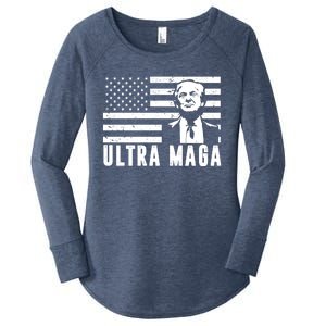 Ultra Maga Donald Trump Usa Flag Women's Perfect Tri Tunic Long Sleeve Shirt