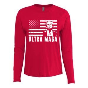 Ultra Maga Donald Trump Usa Flag Womens Cotton Relaxed Long Sleeve T-Shirt