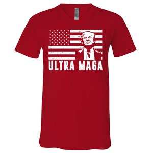 Ultra Maga Donald Trump Usa Flag V-Neck T-Shirt