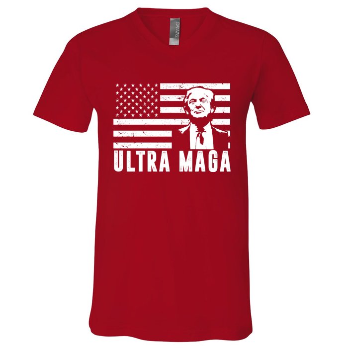 Ultra Maga Donald Trump Usa Flag V-Neck T-Shirt