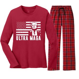 Ultra Maga Donald Trump Usa Flag Women's Long Sleeve Flannel Pajama Set 