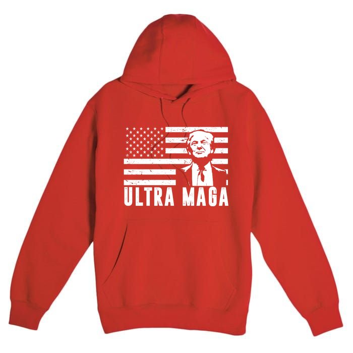 Ultra Maga Donald Trump Usa Flag Premium Pullover Hoodie