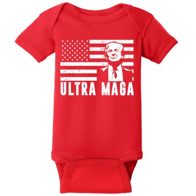 Ultra Maga Donald Trump Usa Flag Baby Bodysuit