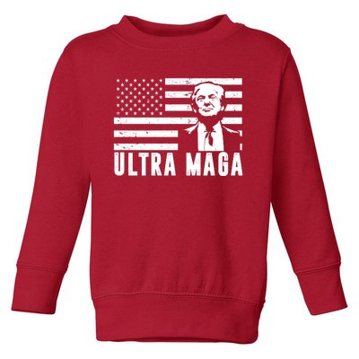 Ultra Maga Donald Trump Usa Flag Toddler Sweatshirt