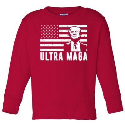 Ultra Maga Donald Trump Usa Flag Toddler Long Sleeve Shirt