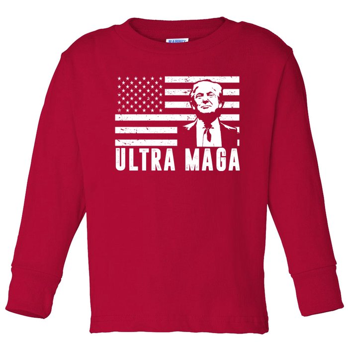 Ultra Maga Donald Trump Usa Flag Toddler Long Sleeve Shirt