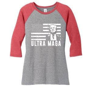 Ultra Maga Donald Trump Usa Flag Women's Tri-Blend 3/4-Sleeve Raglan Shirt