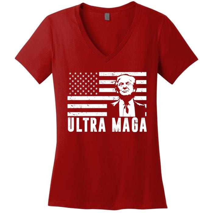 Ultra Maga Donald Trump Usa Flag Women's V-Neck T-Shirt