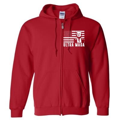 Ultra Maga Donald Trump Usa Flag Full Zip Hoodie