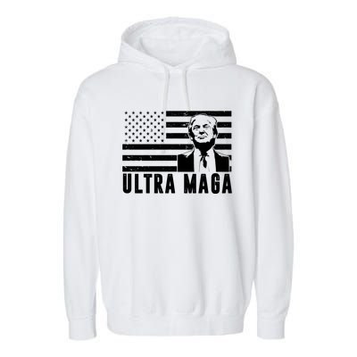 Ultra Maga Donald Trump Usa Flag Garment-Dyed Fleece Hoodie