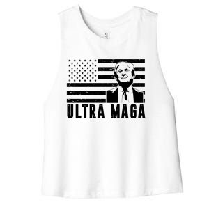 Ultra Maga Donald Trump Usa Flag Women's Racerback Cropped Tank