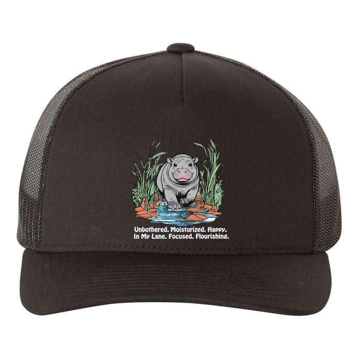 Unbothered Moo Deng Bouncy Pig Meme Cute Baby Hippo Viral Yupoong Adult 5-Panel Trucker Hat