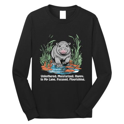 Unbothered Moo Deng Bouncy Pig Meme Cute Baby Hippo Viral Long Sleeve Shirt