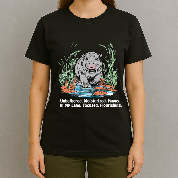 Unbothered Moo Deng Bouncy Pig Meme Cute Baby Hippo Viral T-Shirt