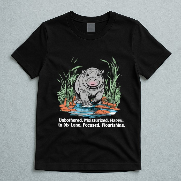 Unbothered Moo Deng Bouncy Pig Meme Cute Baby Hippo Viral T-Shirt