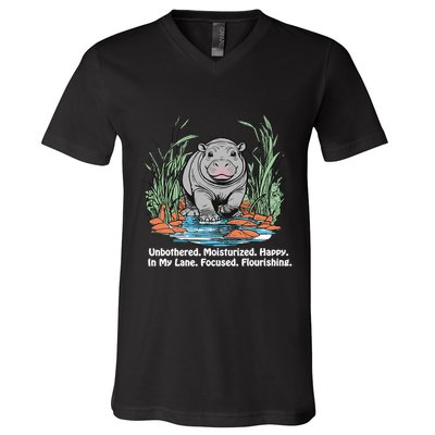 Unbothered Moo Deng Bouncy Pig Meme Cute Baby Hippo Viral V-Neck T-Shirt