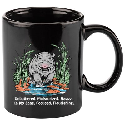 Unbothered Moo Deng Bouncy Pig Meme Cute Baby Hippo Viral 11oz C Handle Ceramic Mug